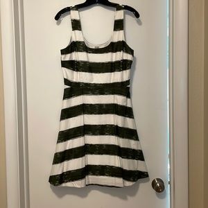 BB Dakota Olive Green and White Striped Swing Mini Dress
